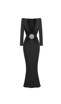 Winnie Floral-Embellished Crêpe Maxi Dress In Black