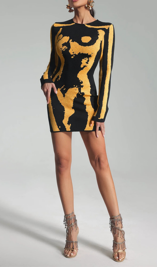 Rania Long Sleeve Sparkly Dress Black Gold