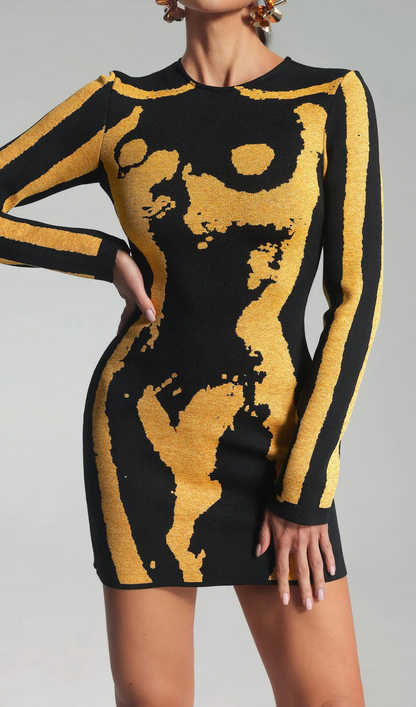 Rania Long Sleeve Sparkly Dress Black Gold