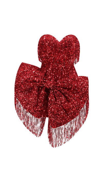 Spiral Crystal-Embellished Bow Corset Mini Dress