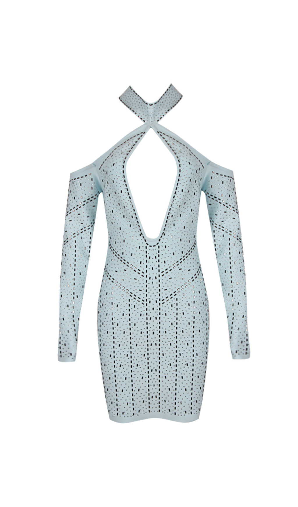 Romelle Crystal Embellished Cutout Halter Bodycon Dress