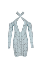 Romelle Crystal Embellished Cutout Halter Bodycon Dress