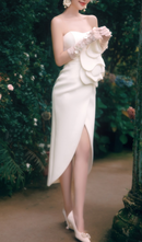 Penrose Strapless Dress With Floral Embellishments In White