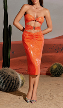 Royce Sequin Cutout Strapless Midi Dress