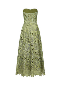 Isoline Lace Floral Embroidered Cutout Midi Dress