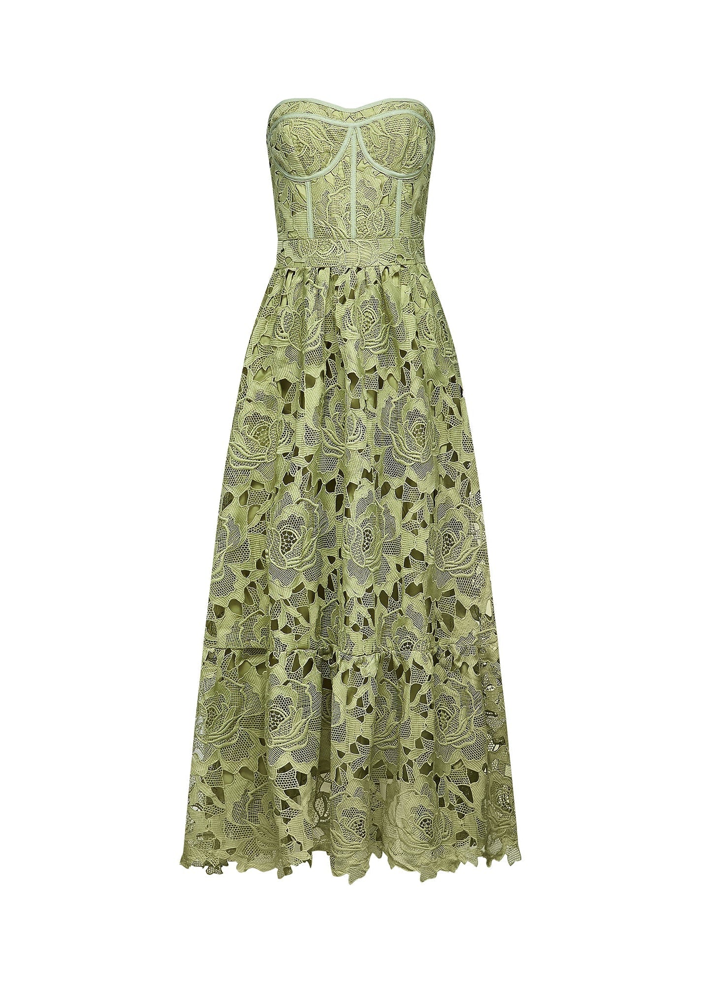 Isoline Lace Floral Embroidered Cutout Midi Dress