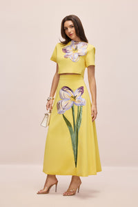 Elizaveta Floral Applique Short Sleeve Top & Skirt Set