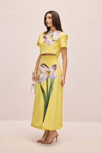Elizaveta Floral Applique Short Sleeve Top & Skirt Set