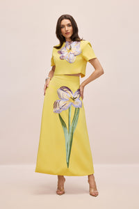 Elizaveta Floral Applique Short Sleeve Top & Skirt Set