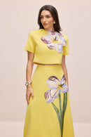 Elizaveta Floral Applique Short Sleeve Top & Skirt Set