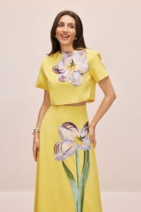 Elizaveta Floral Applique Short Sleeve Top & Skirt Set