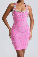 Kormian Bandage Rhinestone Rivets Halter Neck Mini Dress