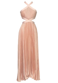Azhrik Halter Pleated Maxi Dress In Peach Pink