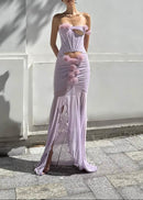 Isoclinal One Shoulder Floral Maxi Dress In Lavender