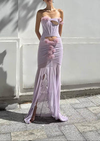 Isoclinal One Shoulder Floral Maxi Dress In Lavender