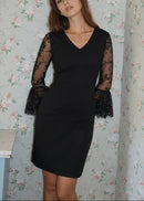 Mavrixa Lace Long Sleeve Mini Dress In Black