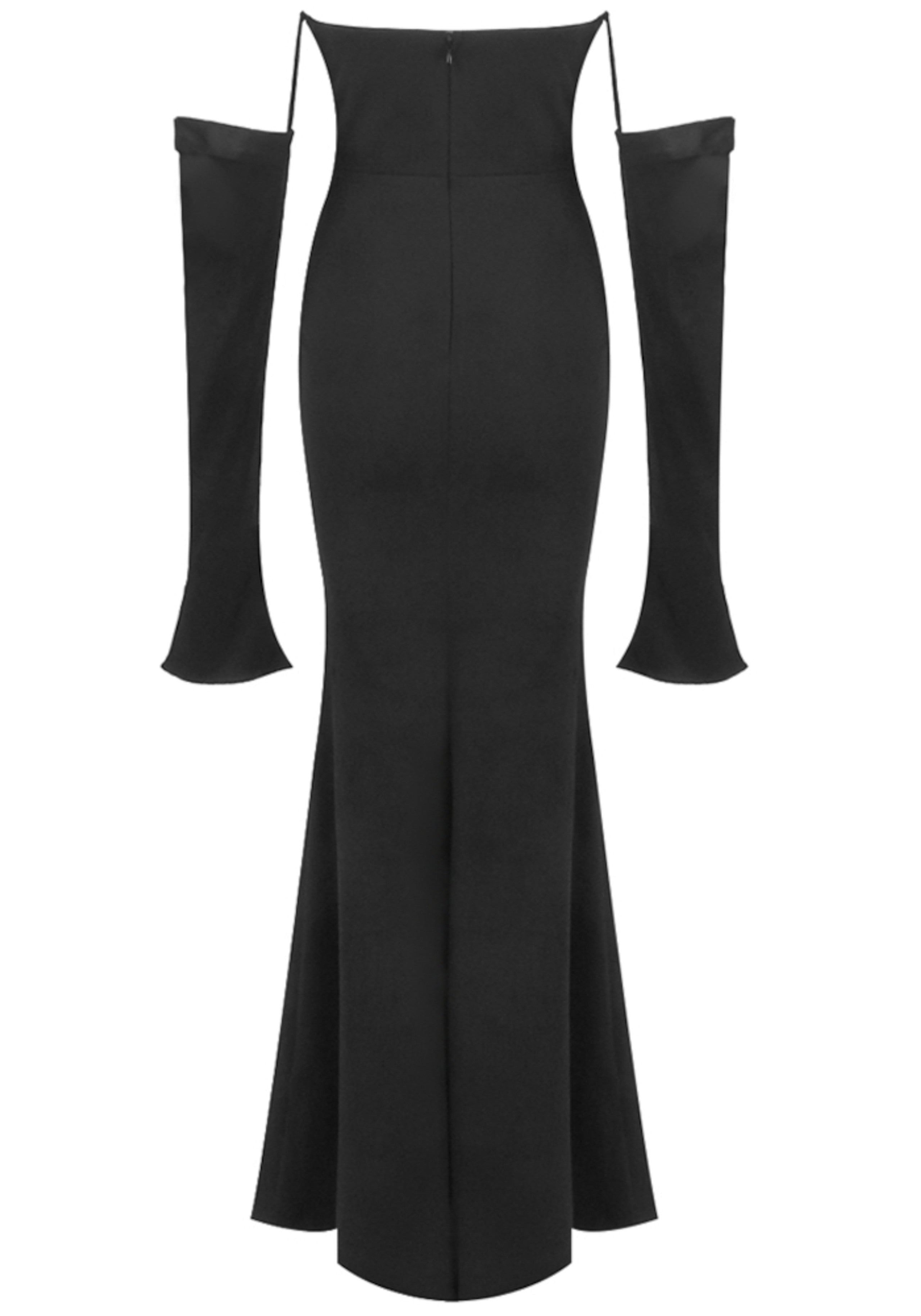 Radka Long Sleeve Strapless Draped Maxi Dress In Black