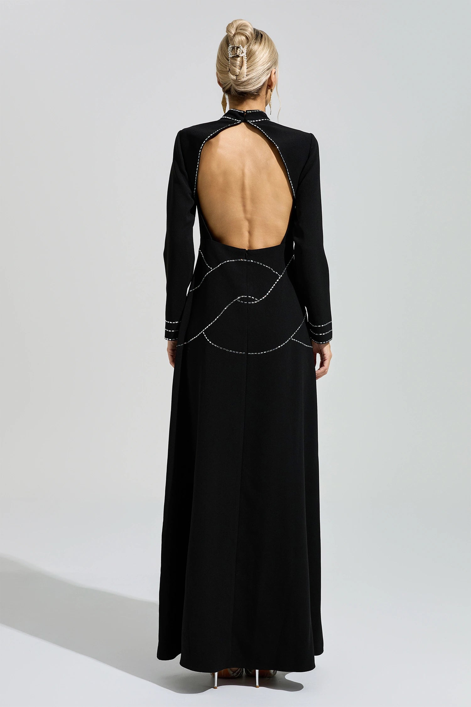 Fusayo Black Long Sleeve Halter Maxi Dress