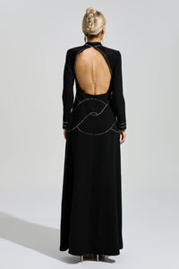Fusayo Black Long Sleeve Halter Maxi Dress