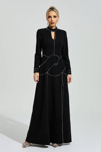 Fusayo Black Long Sleeve Halter Maxi Dress