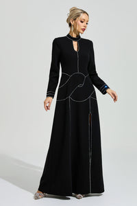 Fusayo Black Long Sleeve Halter Maxi Dress