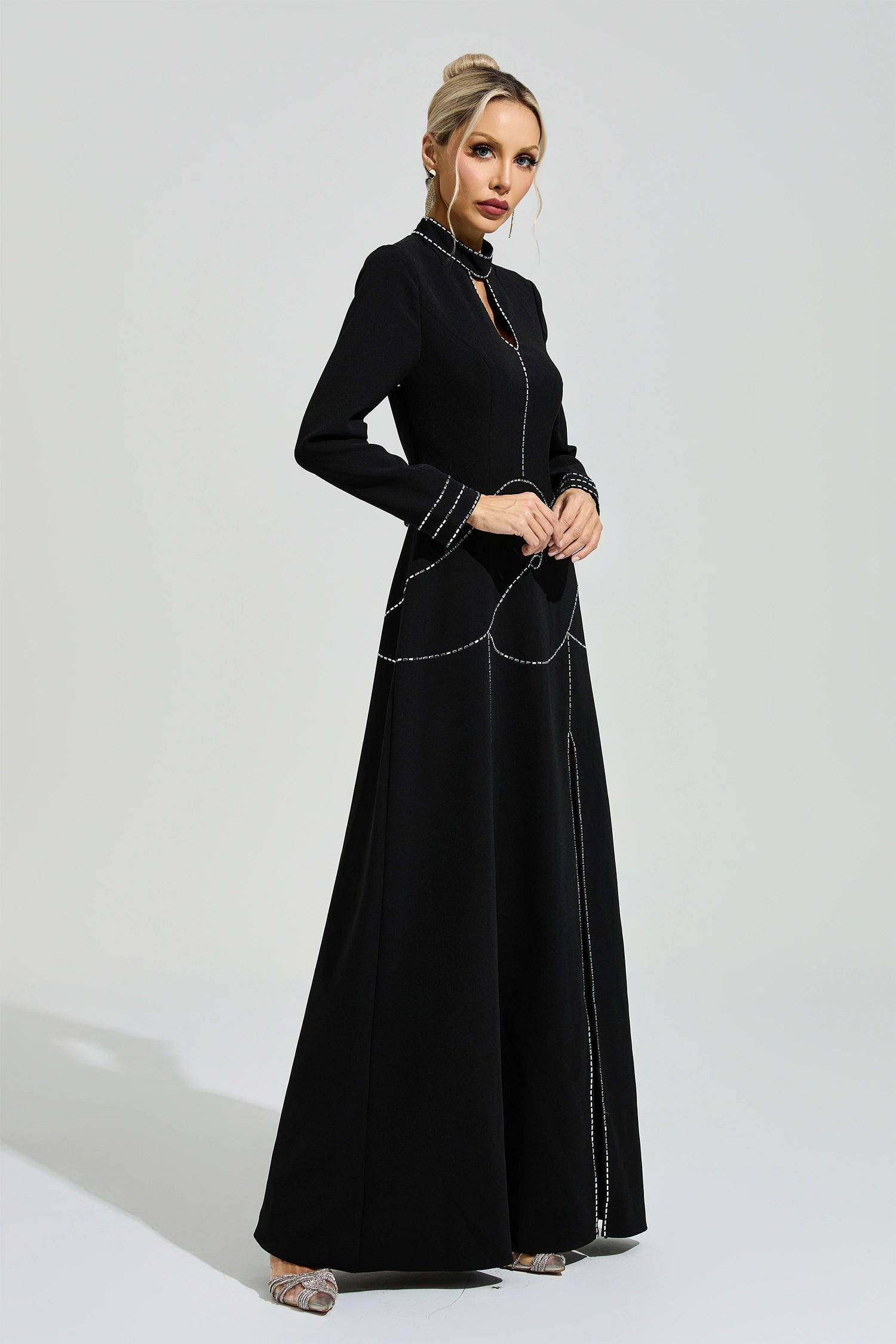 Fusayo Black Long Sleeve Halter Maxi Dress