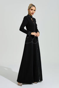 Fusayo Black Long Sleeve Halter Maxi Dress