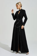Fusayo Black Long Sleeve Halter Maxi Dress