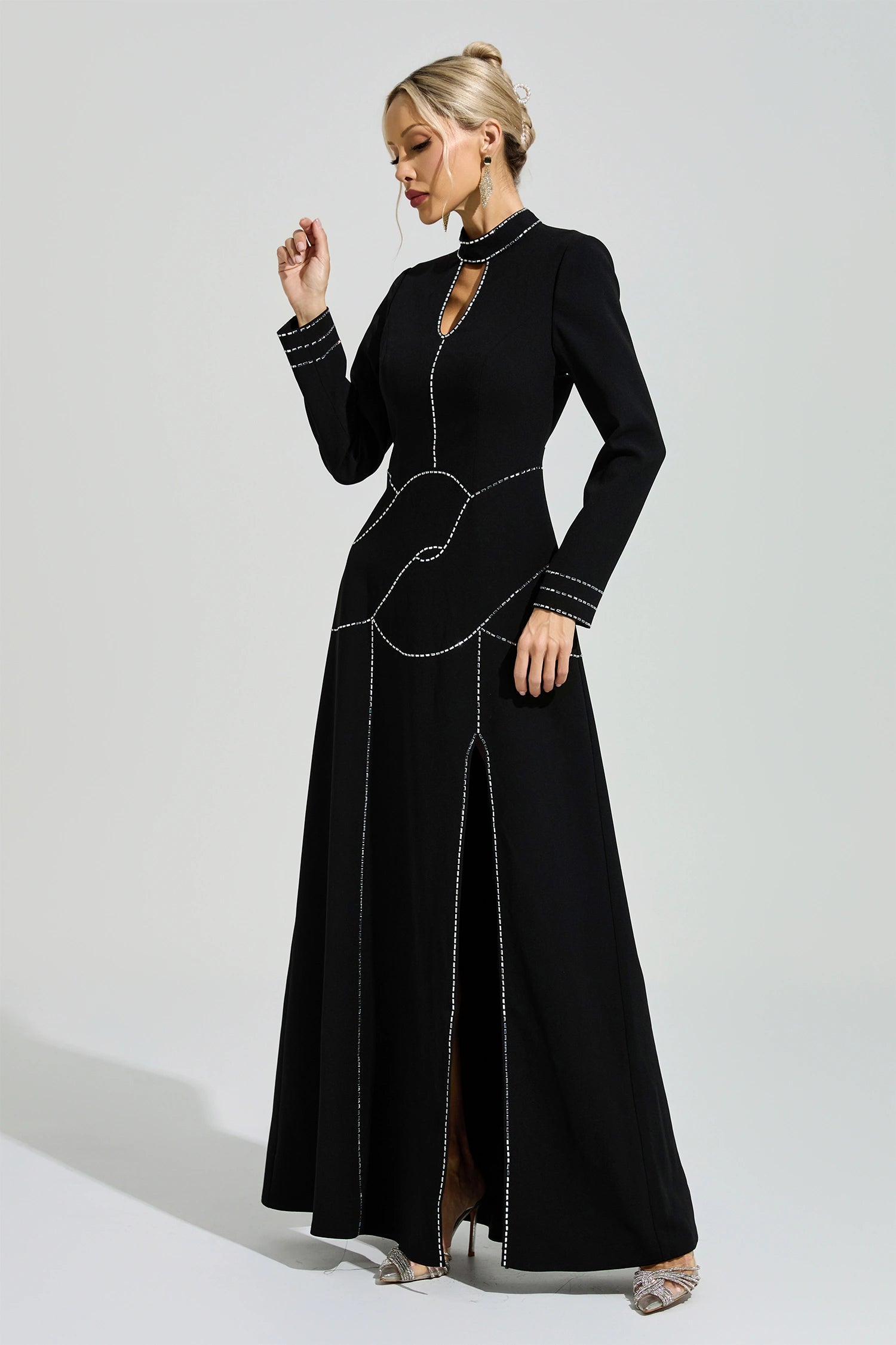 Fusayo Black Long Sleeve Halter Maxi Dress