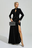 Fusayo Black Long Sleeve Halter Maxi Dress