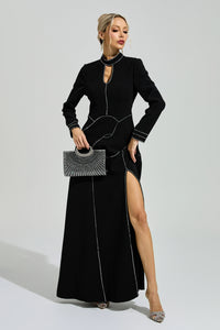 Fusayo Black Long Sleeve Halter Maxi Dress