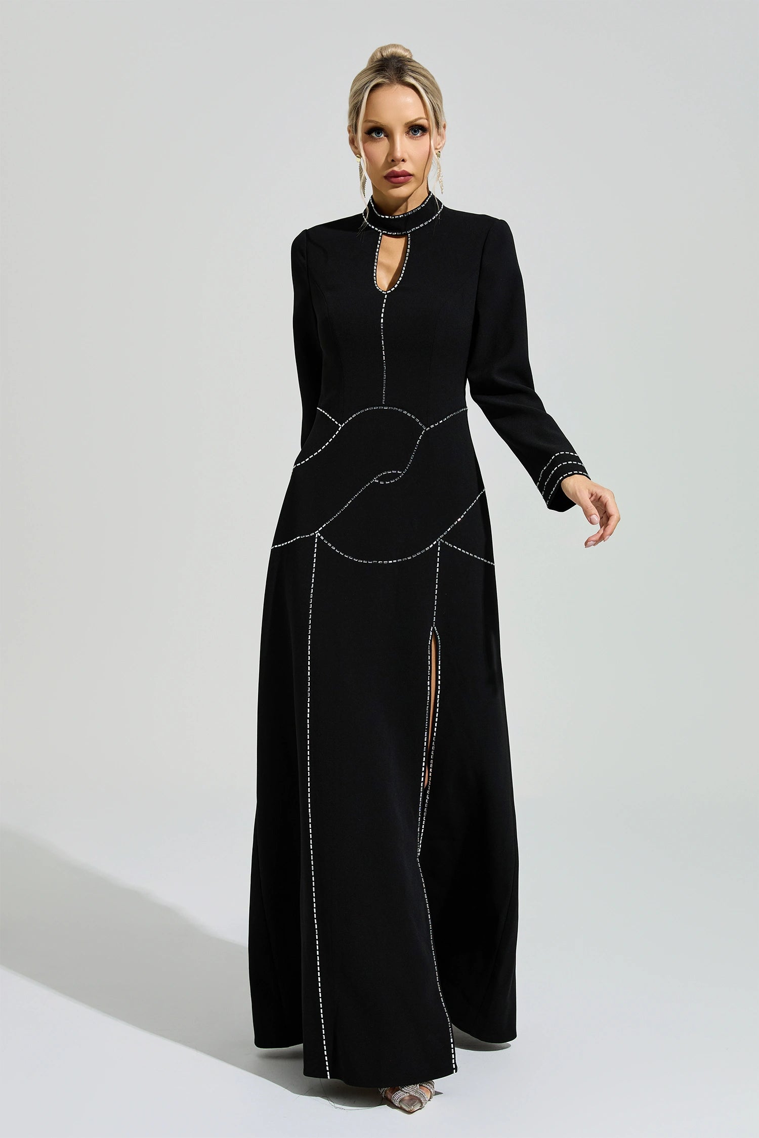 Fusayo Black Long Sleeve Halter Maxi Dress