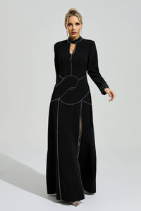 Fusayo Black Long Sleeve Halter Maxi Dress