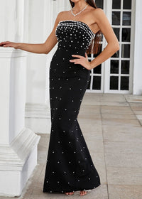 Mackie Pearl-Embellished Strapless Gown In Black