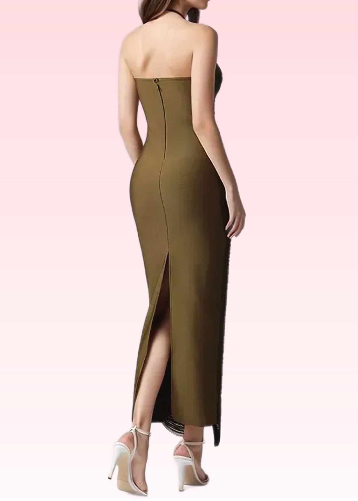 Helaine Halter Tassel Detail Maxi Dress In Green