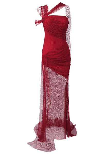 Archki Sparkly Draped Maxi Dress In Red