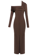Avenlore Long Sleeve Draped Neckline Maxi Dress
