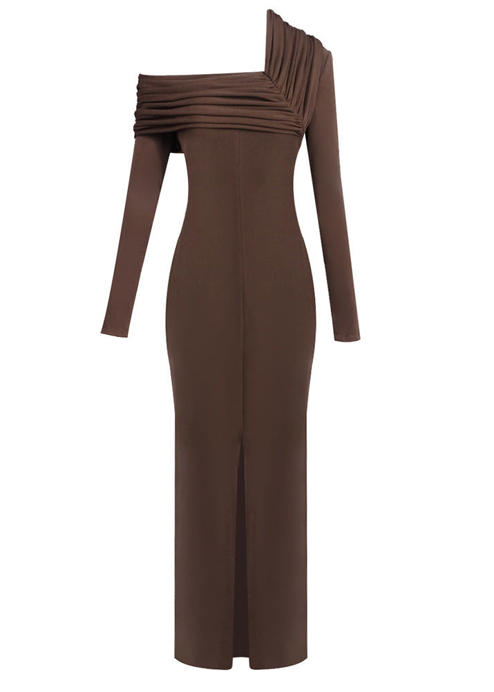 Avenlore Long Sleeve Draped Neckline Maxi Dress