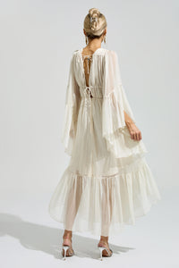 Silvionx Apricot Ruffle Maxi Dress