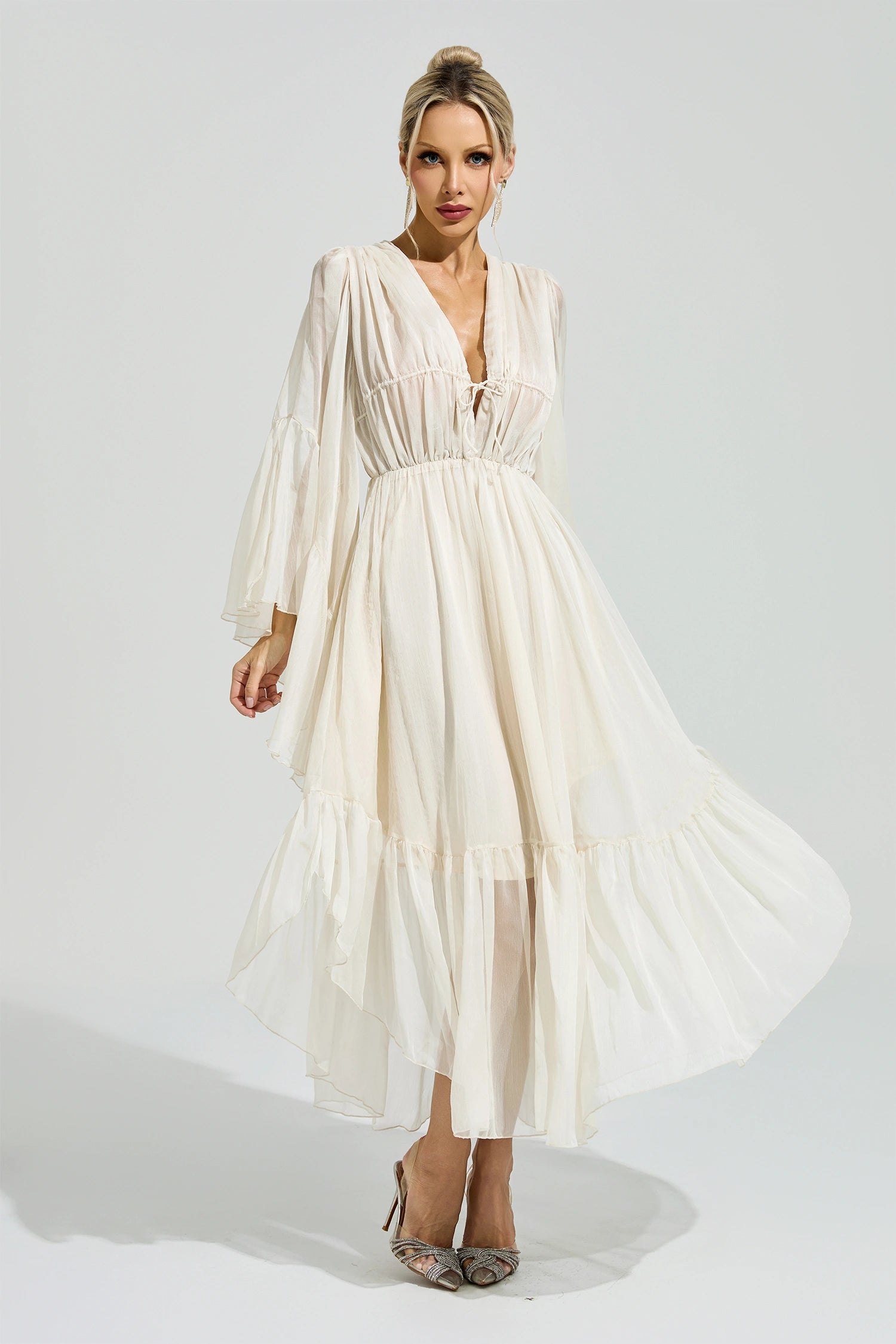 Silvionx Apricot Ruffle Maxi Dress