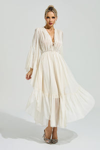 Silvionx Apricot Ruffle Maxi Dress