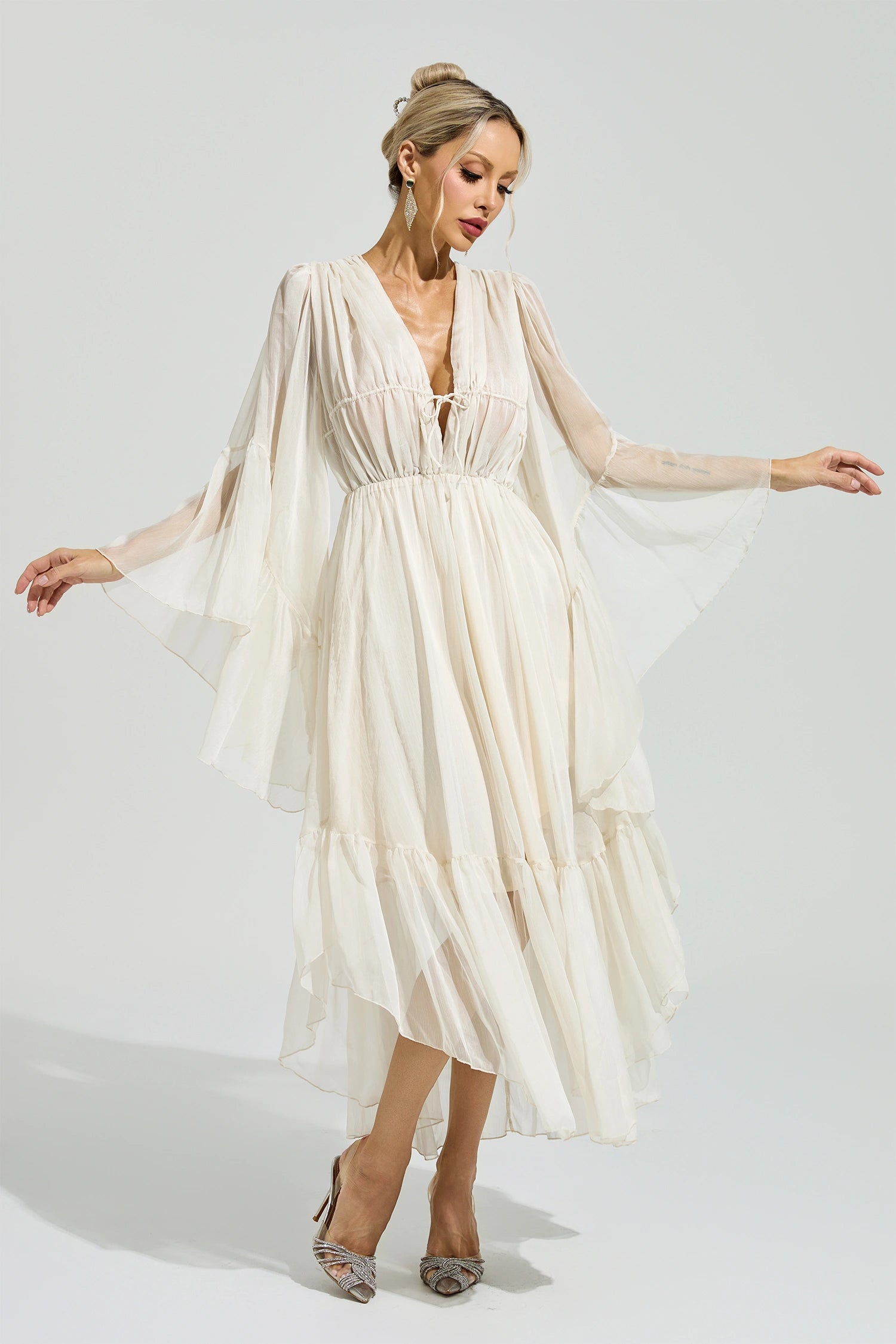 Silvionx Apricot Ruffle Maxi Dress