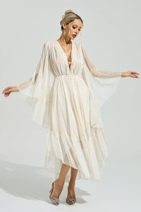 Silvionx Apricot Ruffle Maxi Dress