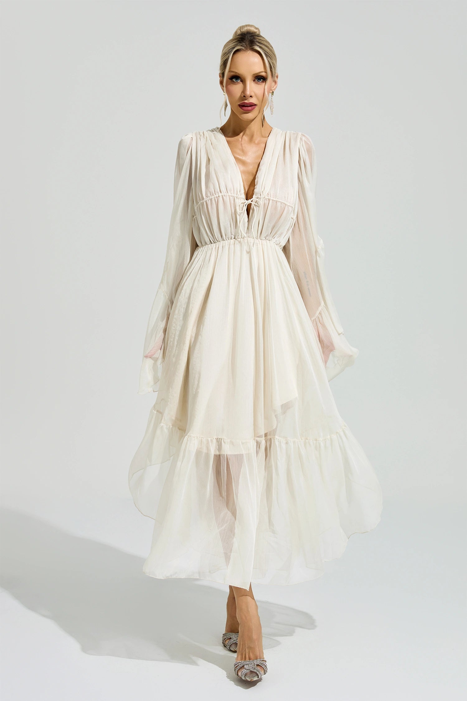 Silvionx Apricot Ruffle Maxi Dress