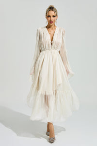 Silvionx Apricot Ruffle Maxi Dress