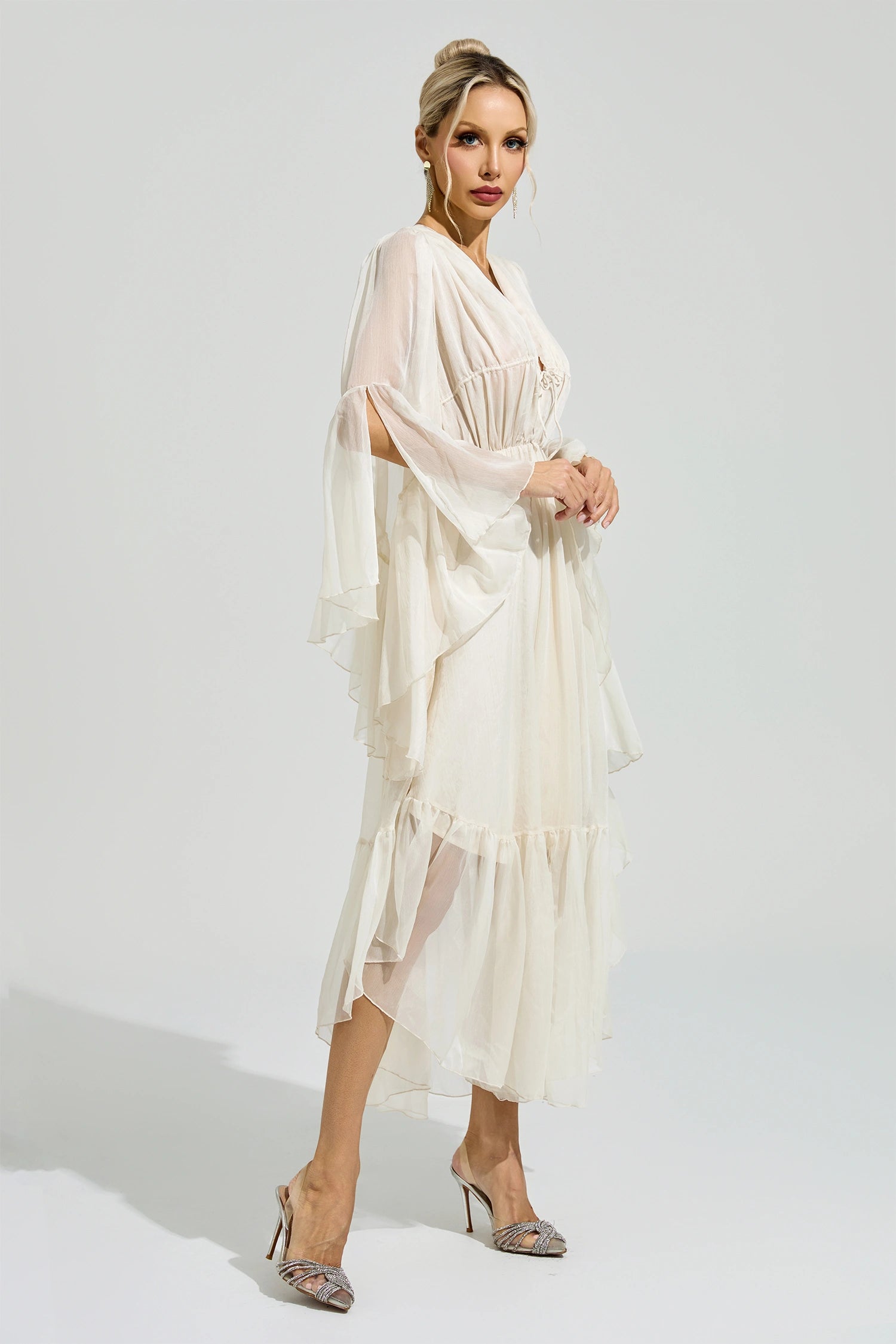 Silvionx Apricot Ruffle Maxi Dress