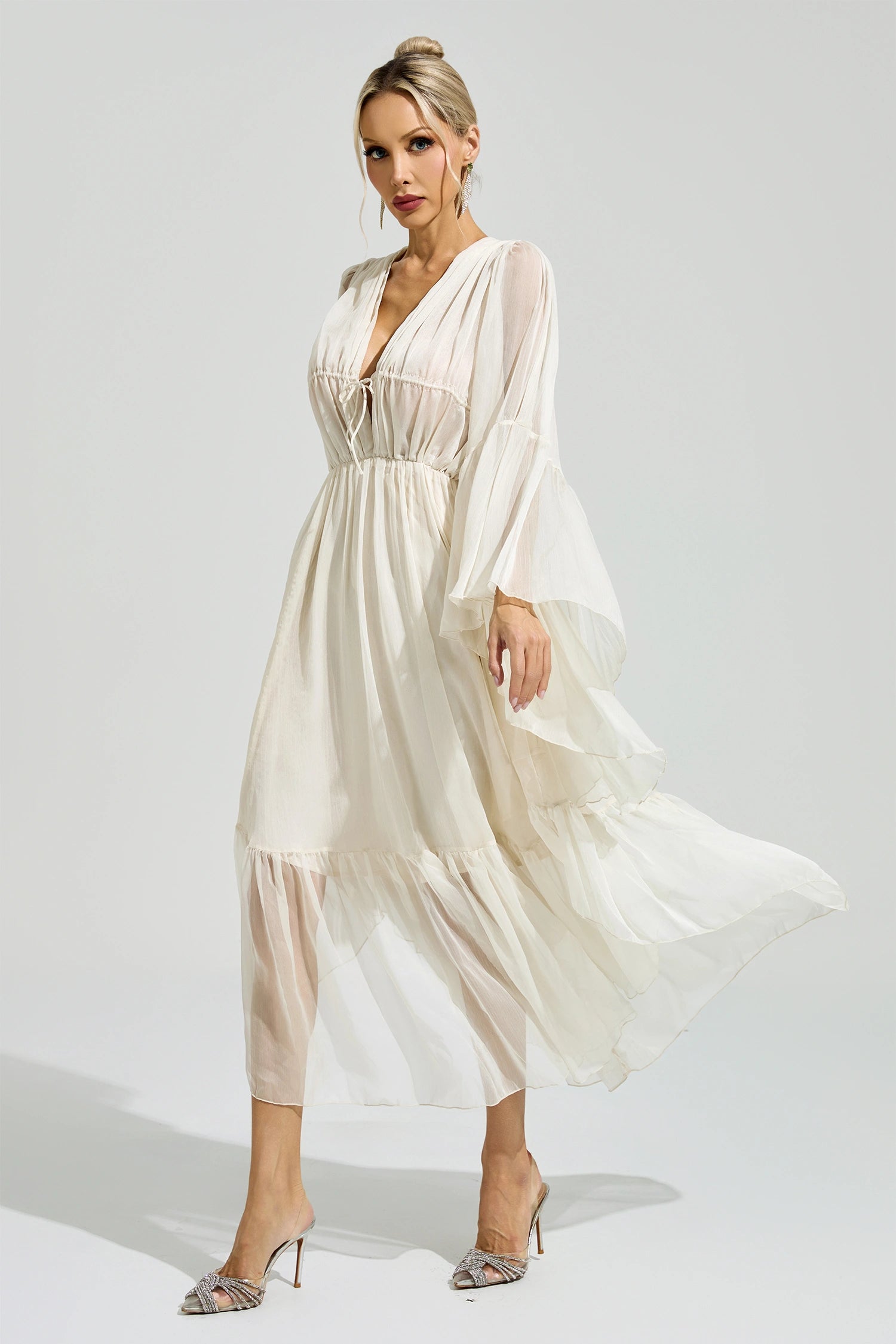 Silvionx Apricot Ruffle Maxi Dress