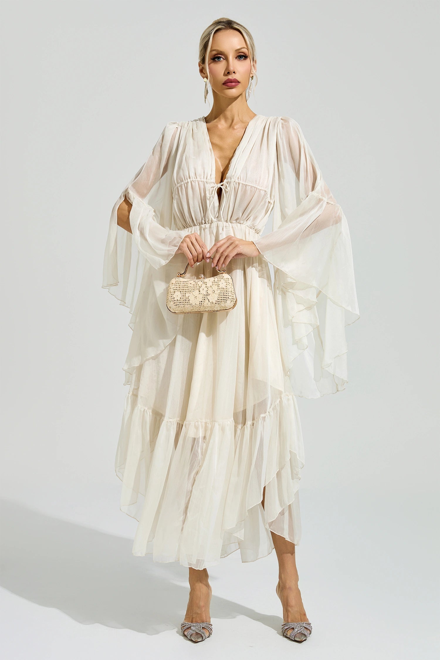 Silvionx Apricot Ruffle Maxi Dress