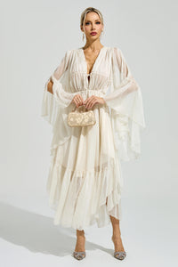 Silvionx Apricot Ruffle Maxi Dress