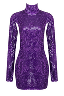 Juliet Long Sleeve Sequin Backless Dress Purple